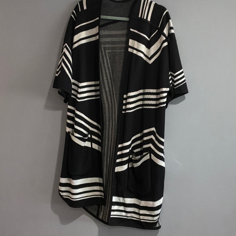 Kit and Ace Logo Black and White Striped Cardigan